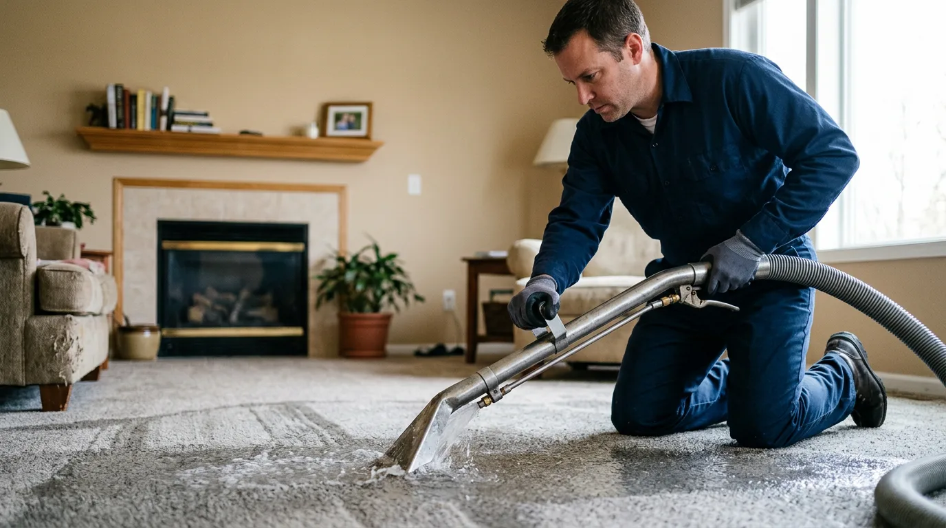 Water damage restoration technician working near Linden, CA